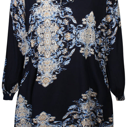 plus size Zhenzi Sila kjole blåprint i store storrelser