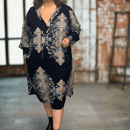 plus size Zhenzi Sila kjole blåprint i store storrelser