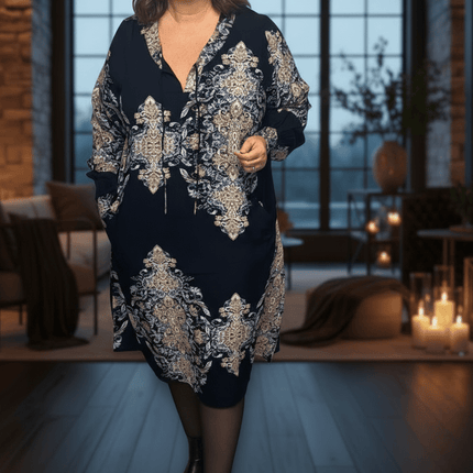 plus size Zhenzi Sila kjole blåprint i store storrelser