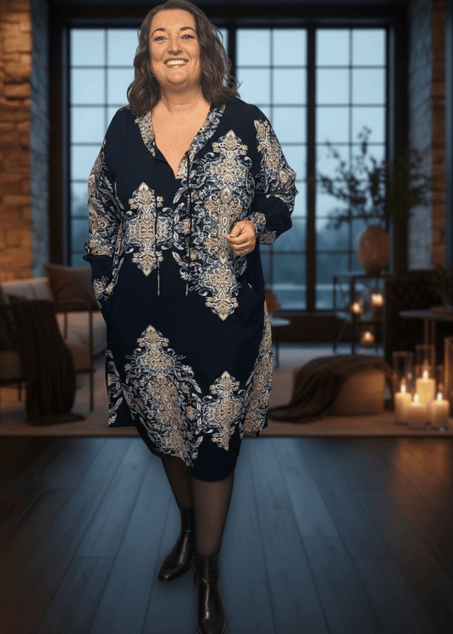 plus size Zhenzi Sila kjole blåprint i store storrelser