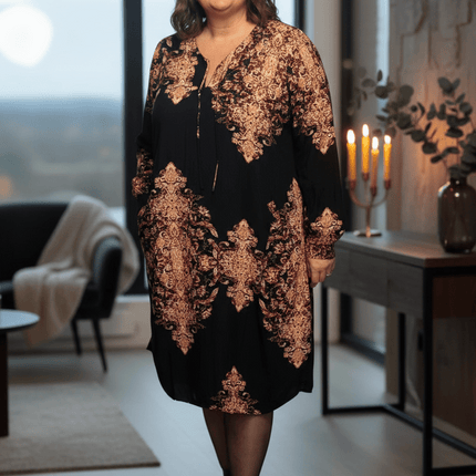 plus size Zhenzi Sila kjole vinrødprint i store storrelser