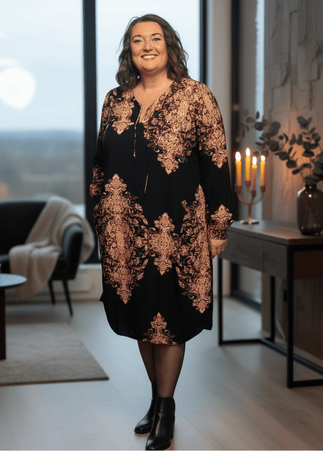 plus size Zhenzi Sila kjole vinrødprint i store storrelser