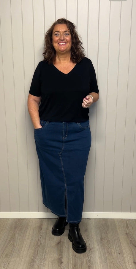 plus size Zhenzi skjørt, denim, lommer, beltehemper, Denim i store storrelser