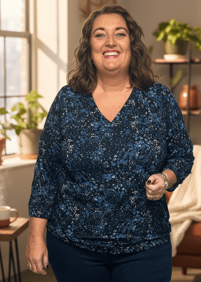 plus size Zhenzi Sylva topp blå i store storrelser