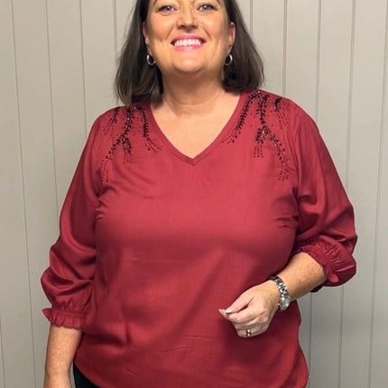 plus size Zhenzi Vada bluse Rød i store storrelser