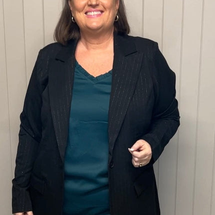 plus size Zhenzi Vaya Blazer pinstripe Sort i store storrelser