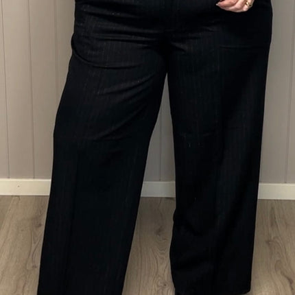 plus size Zhenzi Vaya vide dressbukser pinstripe Sort i store storrelser