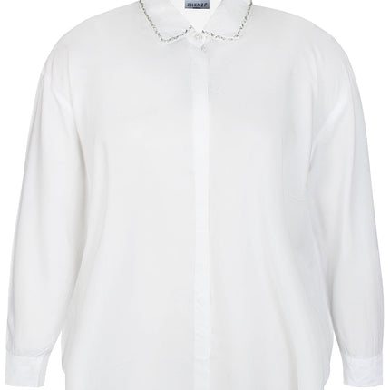 plus size Zhenzi Vicky skjorte med pynt Hvit i store storrelser