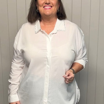 plus size Zhenzi Vicky skjorte med pynt Hvit i store storrelser